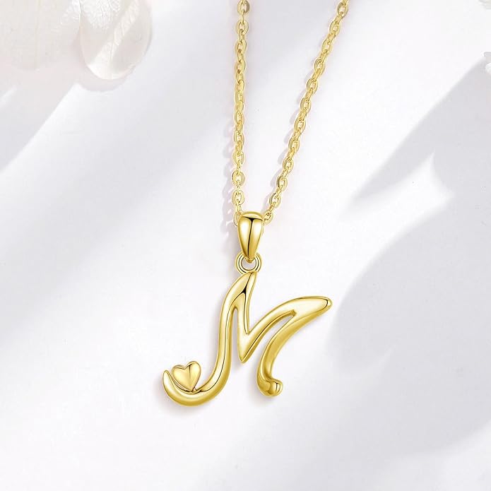 CELESTIA 925 Sterling Silver Initial Necklaces 26 Letter with Rose Gold Heart - 18 Inch Chain