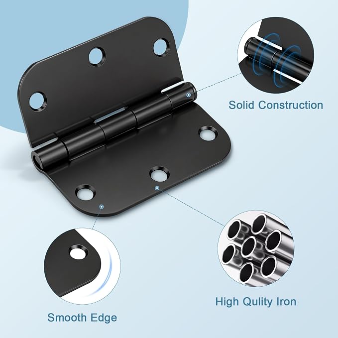 KNOBWELL Door Hinges Matte Black, 3.5" x 3.5" Interior Door Hinges, 5 Pack | - Image 2