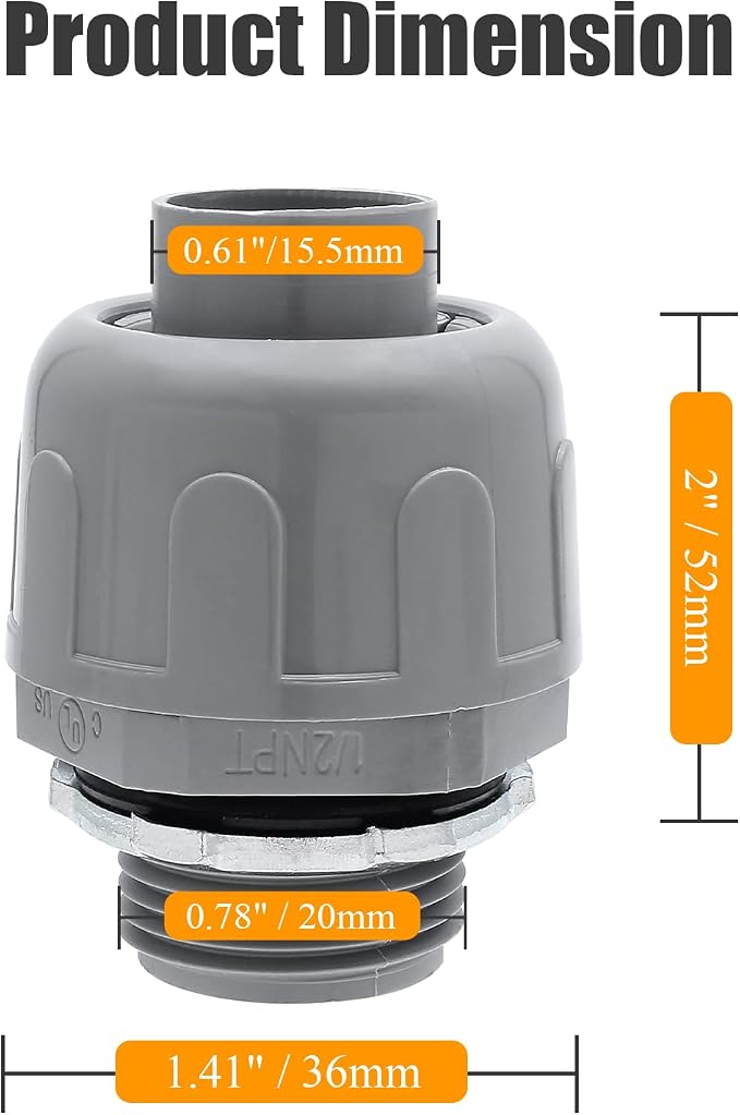 2pcs 1/2 Inch NPT Liquid Tight Connector | 180-Degree, Electrical Conduit - Image 2