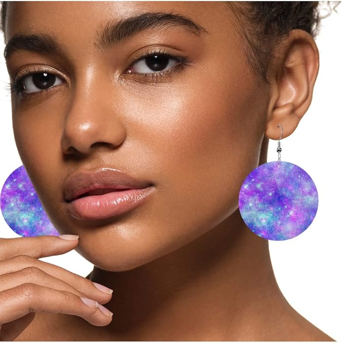Swono Dinosaurs Round Faux Leather Earrings for Women Adorable Funny Cartoon Dragon Animal Tree Funny Lightweight Double-Side Printed Drop Dangle Earring for Birthday Party Gift