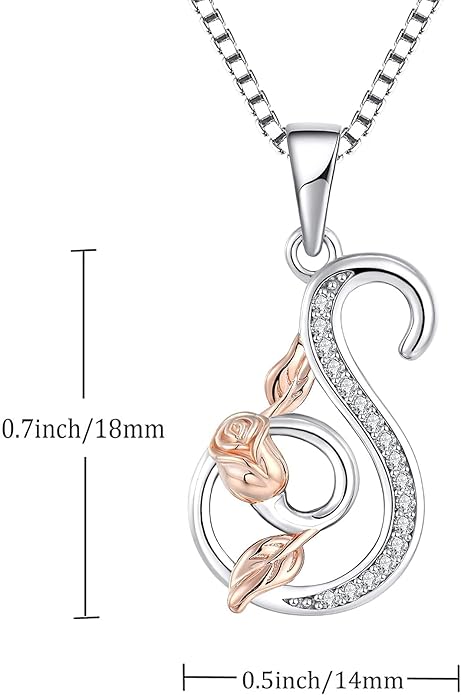 STARCHENIE Initial Necklace for Women Sterling Silver Letters 26 Alphabet Pendant Rose Flower Jewelry Gifts for Family Sisters Friend