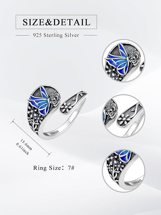 Vintage Adjustable Thumb Rings 925 Sterling Silver Sunflower/Red Cardinal/Butterfly/Turtle/Skull Ring Jewelrry for Women Men
