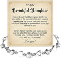 To My Daughter Bracelet, Silver Heart Chain Bracelet with Shiny Stones, Perfect Birthday or Graduation Christmas Gift for Daughter with Message Card and Gift Box
