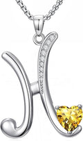 Valentines Day Gifts for Women Alphabet A to Z Initial Birthstone Pendant Necklaces for Women - 18k White Gold Plated Personalized Name Jewelry Valentine Mothers Day Birthday Gifts for Women Her Girlfriend
