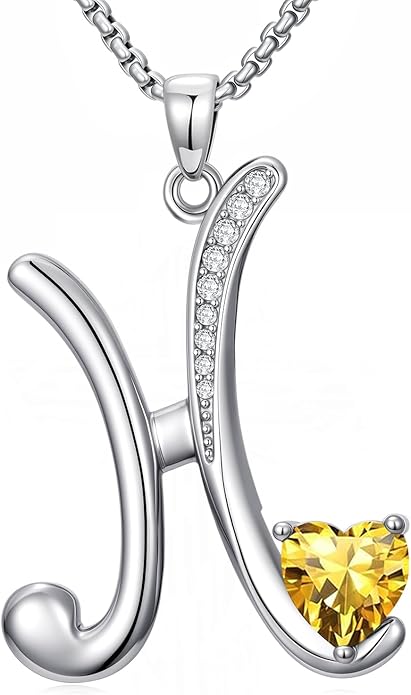 Valentines Day Gifts for Women Alphabet A to Z Initial Birthstone Pendant Necklaces for Women - 18k White Gold Plated Personalized Name Jewelry Valentine Mothers Day Birthday Gifts for Women Her Girlfriend