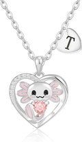 C-leen Axolotl Valentines Day Gifts for Her, 14K Gold Plated Axolotl Initial Necklace Cute Heart Initial Pendant Necklaces Birthday Valentines Day Gifts for Kids Girls Women