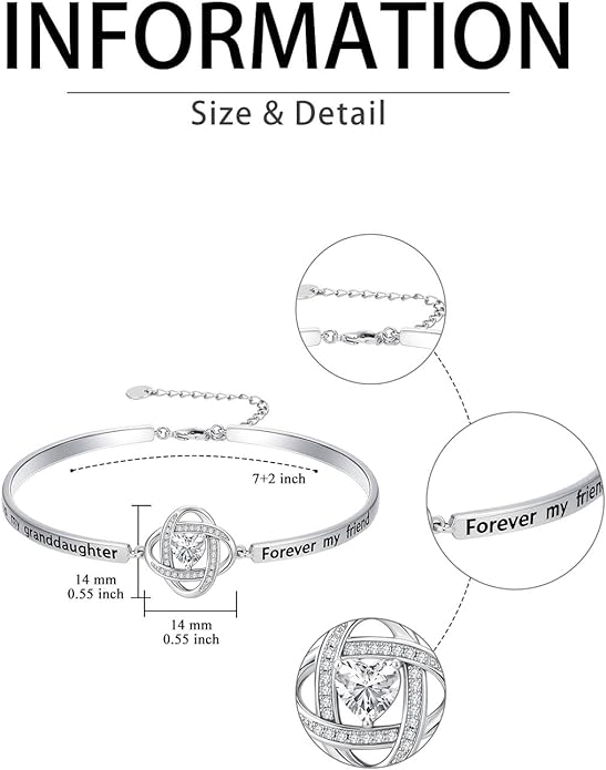 Valentines Day Gifts for Her, 18k White Gold Plated Love Knot Bracelets, Engraved Inspirational and Sentiment Bangle, Anniversary Birthday Jewelry Gift for Lover Wife Girlfriend Sister Friends