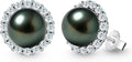 Genunie Tahitian Black Pearl Earrings, 9-11mm AAAA Natural Ocean-Grown Pearls with Sterling Silver Moissanite Earring, Anniversary Wedding Birthday Christmas Gift for Wife Mom Daughter, Women Jewelry