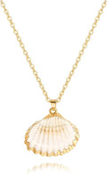 Natural Seashell Shell Scallop Pendant Choker Necklace Adjustable 18K Gold Plated Cable Chain Handmade Jewelry for Women Girls