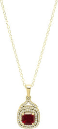 Dazzlingrock Collection 6mm Cushion Lab Created Gemstone & Round Natural Diamond Halo Pendant (Gold Chain Included), 10K Yellow Real Solid Gold