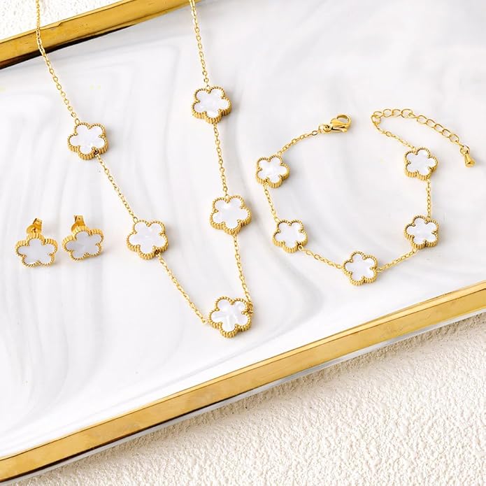 18K Gold-Plated Four Leaf Clover Bracelet for Women,Adjustable lucky Bracelet Set Jewelry Gift-Hypoallergenic Charm for Birthdays, Wellness & Daily Wear