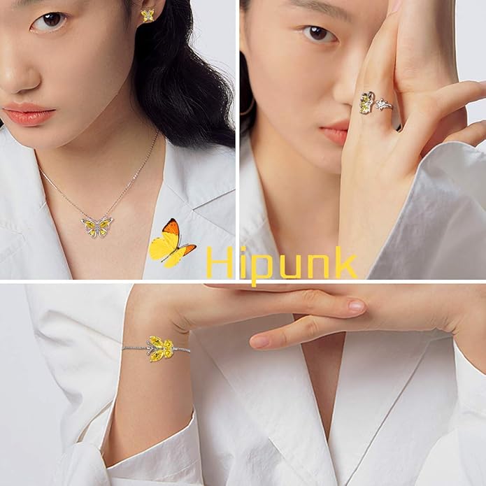 925 Sterling Silver Birthstone Butterfly Jewelry Women Crystal Animal Cute Butterflies Birthday Necklace/Earring/Ring/Bracelet Sets Birth Stone Statement Anniversary Jewellery