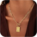 14K Gold Plated Initial Letter Necklace for Women, Personalized Alphabet Pendant with Inspirational Engraving, Paperclip Chain Non-Tarnish Jewelry Gift for Her