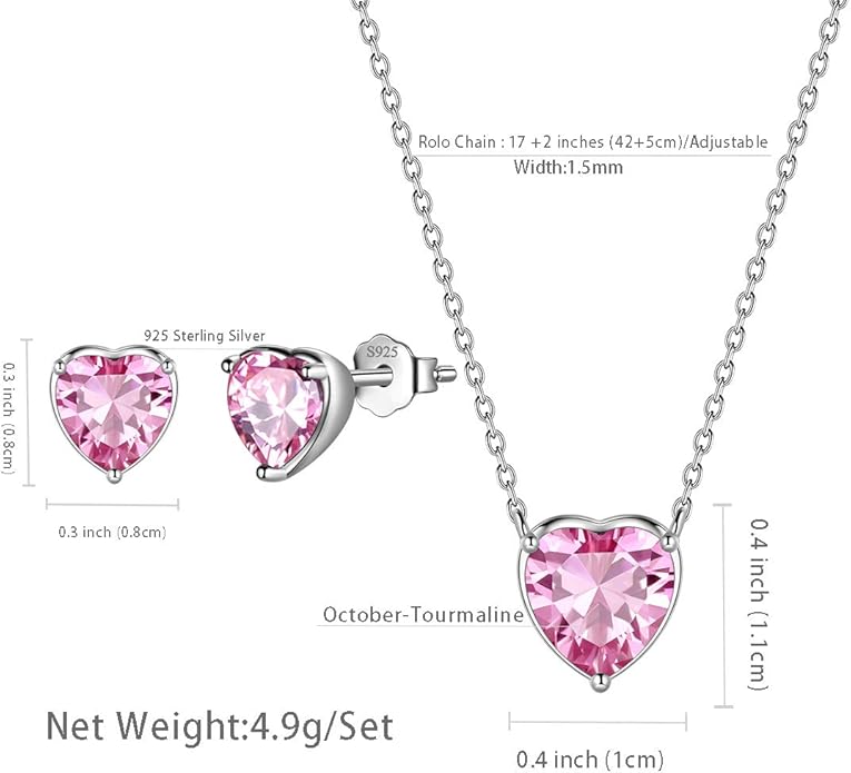 Aurora Tears Hearts Necklace Earrings Jewelry Sets - Women 925 Sterling Silver Birthstone Pendants Earrings Set Crystal Wedding Birthday Jewelry