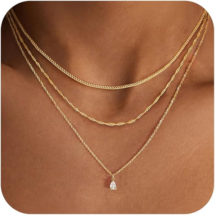 Layered Necklaces for Women,Dainty 14k Gold Plated CZ Layered Choker Necklace for Women Trendy Non Tarnish Hypoallergenic Beaded Paperclip Chain Necklace Stack Women's Minimalist Gold Jewelry Gifts