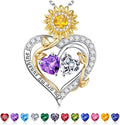 Iefil Valentines Day Gifts for Her - 925 Sterling Silver Sunflower Double Birthstone Necklace for Women, Anniversary Birthday Gifts for Wife, You Are My Sunshine Necklaces, Jewelry for Wife Mom