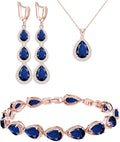 LMXXVJ Necklace Long Earrings Bracelet Set, White Gold Plated Created Blue Sapphire Jewelry Set Wedding Party Gift Jewelry for Women Bridal Bridesmaid
