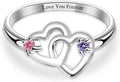 Personalized Heart Birthstone Rings for Women with 2 Birthstones Custom Name Rings for Couple Mother Daughter Jewelry Gift for Mother Her Christmas