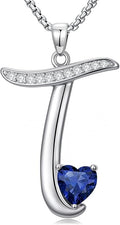 Valentines Day Gifts for Women Alphabet A to Z Initial Birthstone Pendant Necklaces for Women - 18k White Gold Plated Personalized Name Jewelry Valentine Mothers Day Birthday Gifts for Women Her Girlfriend