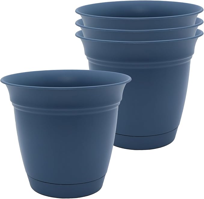 The HC Companies Eclipse Round Planter Pot, 6 Inch, Slate Blue, Attached Saucer by TheHCCompanies