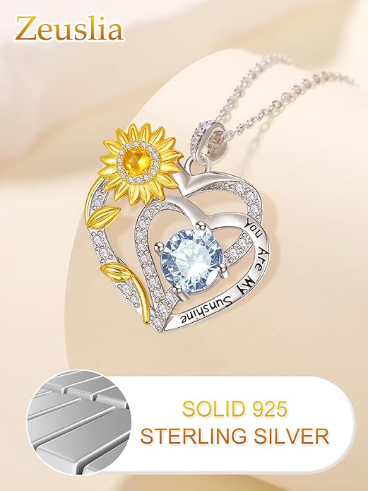 Valentine's Day Gifts for Wife 925 Sterling Silver Double Birthstone Pendant Necklaces I Love You for Always and Forever Necklace Anniversary Birthday Gifts for Wife Girlfriend Mom Her