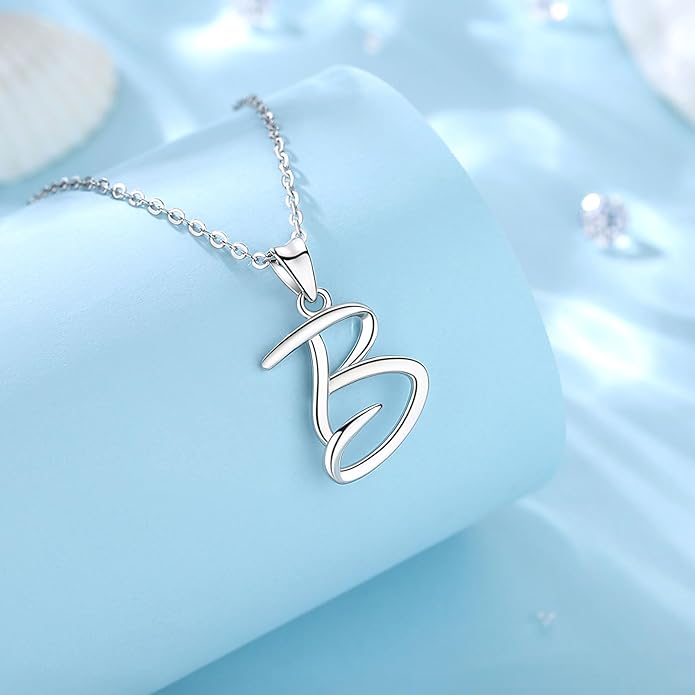 EUDORA Sterling Silver Initial Necklaces for Women, Classic 26 Letter Neckless Gifts for Girls, Sister, Mother Daughter, 18 inch Chain