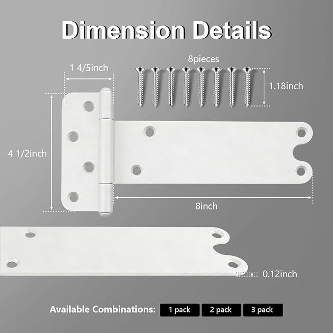 4 Pack 8" Door Hinges, 300 Lbs Capacity Heavy Duty Gate Hinges | Matte white - Image 2