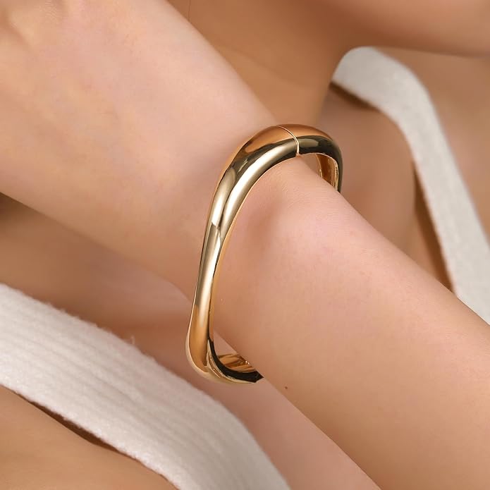 Chunky Gold/Silver Gold Cuff Bangle Bracelets for Women Trendy Hinged Cuff Open Wide Chunky Gold Bracelet Minimalist Bangle Jewelry Gift