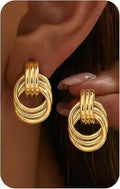 14K Gold Plated Knot Statement Earrings for Women Hypoallergenic Chunky Drop Dangle Earrings - Lightweight Fashion Accessories Gold Jewelry Gifts for Womens Trendy