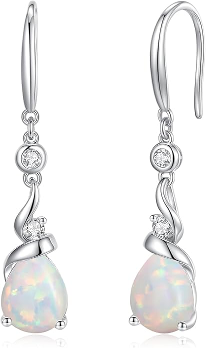 FANCIME Women Drop Earrings 925 Sterling Silver with Pear Gemstone Dangle Birthstone Earring Fine Jewelry Birthday Gifts for Women