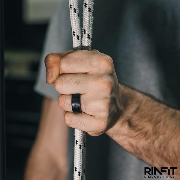 Rinfit Silicone Rings for Men 9mm Wide, 2mm Thick - Mens Rubber Wedding Bands - Infinity Ring with 2 Layers - Patented Design