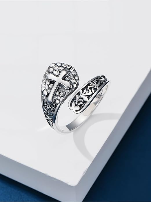 Midari Sun and Moon/Bee/Celtic/Life of Tree/Lotus Spoon Ring for Women 925 Sterling Silver Adjustable Ring Open Ring for Women Men Halloween Birthday Gift