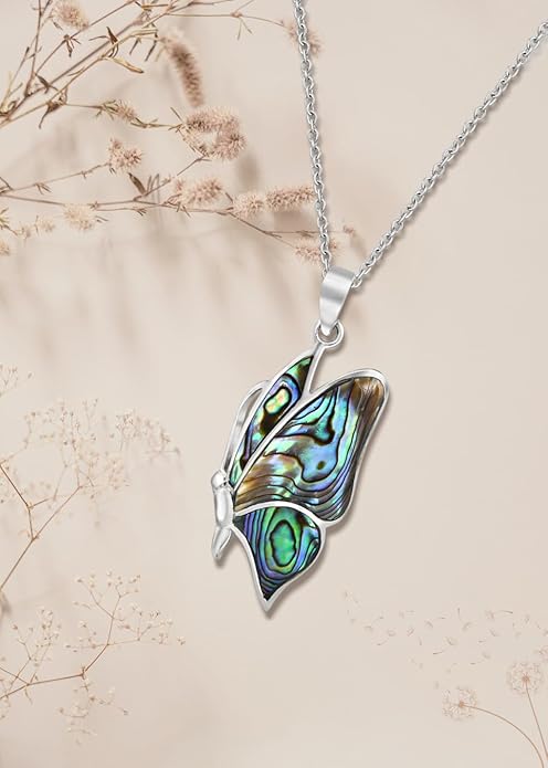 AeraVida Flying Monarch Butterfly Abalone Shell .925 Sterling Silver Necklace | Bohemian Beach Jewelry for Women | Nature-Inspired Fashion Accessory