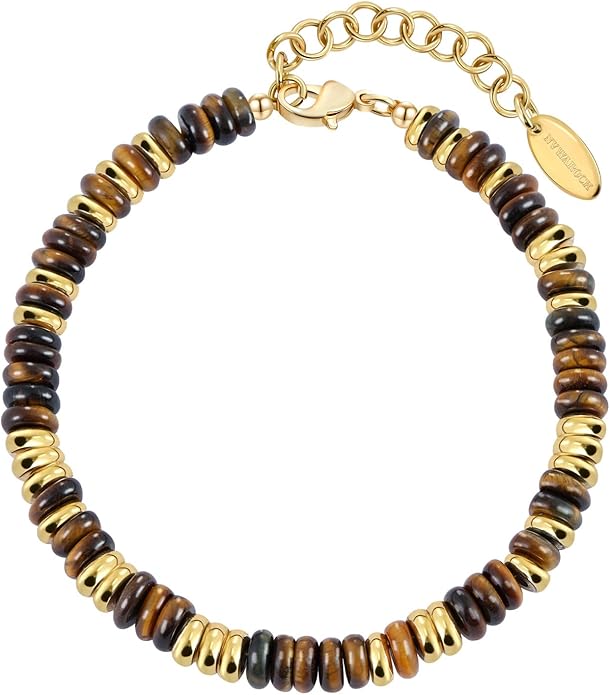 Beaded Bracelet for Women and Girl, Colorful Beach Boho Gems Bracelet 14K Gold Plated Stackable Handmade Bohemian Multicolor Natural Stone Bracelet