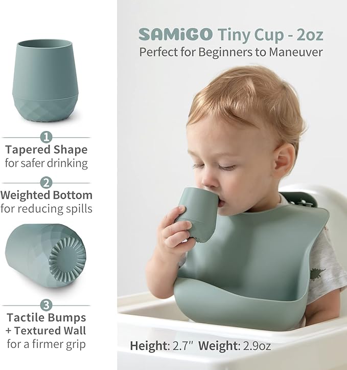 SAMiGO Silicone Baby Cups for 6-12 Months, Tiny Open Cups for Training and Water Drinking, Baby Led Weaning Supplies, 2 OZ