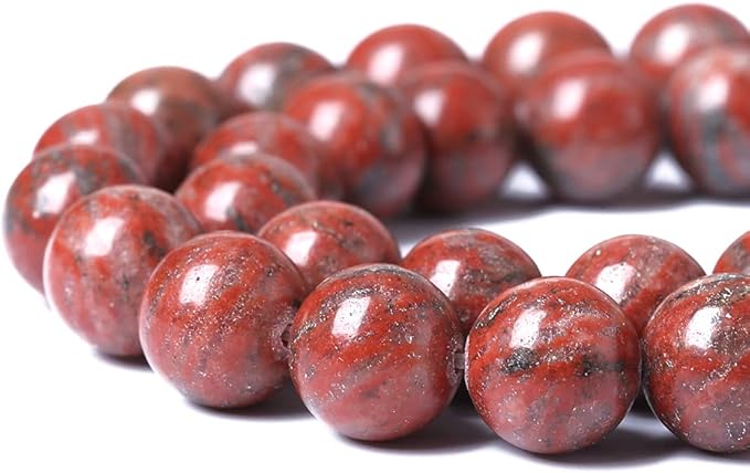 36pcs 10mm Natural Red Seasame Jasper Gemstone Beads Round Loose Spacer Beads for Jewelry Making DIY Bracelets Necklaces 15" (10mm, Red Seasame Jasper)