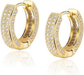 TOPGRILLZ Iced Out Hoop Earrings Cubic Zirconia Huggie Cartilage Cuff Hypoallergenic 14K Gold Plated Luxury Fashion Round Circle Earrings For Men Women