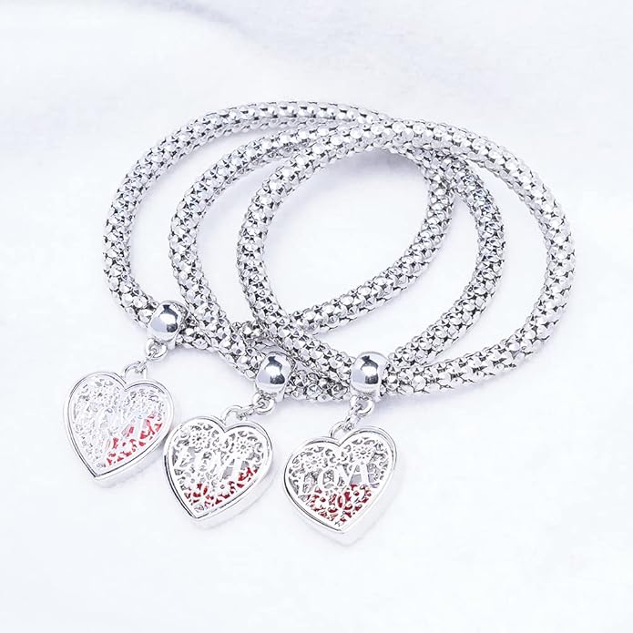 Crystal Charms Multilayer Bracelets - 3PCS Gold/Silver/Rose Gold Corn Chain Bracelet for Women, Tree of Life Heart Shaped Stretch Bracelet