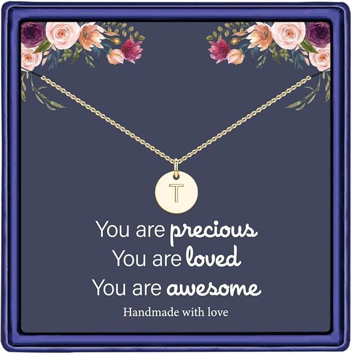 Hidepoo Valentines Gifts for Kids Teen Girls Women - 14K Gold Plated/Rose Gold Plated/S925 Sterling Silver Disc Initial Necklaces for Girls Jewelry Birthday Valentines Gifts for Kids Girl Teens Women