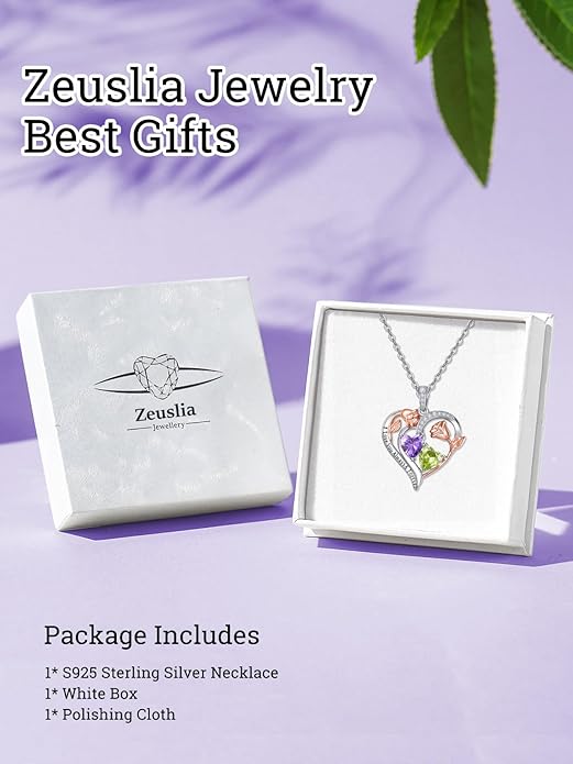 Valentine's Day Gifts for Wife 925 Sterling Silver Double Birthstone Pendant Necklaces I Love You for Always and Forever Necklace Anniversary Birthday Gifts for Wife Girlfriend Mom Her