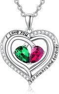Valentine's Day Gifts for Wife 925 Sterling Silver Double Birthstone Pendant Necklaces I Love You for Always and Forever Necklace Anniversary Birthday Gifts for Wife Girlfriend Mom Her