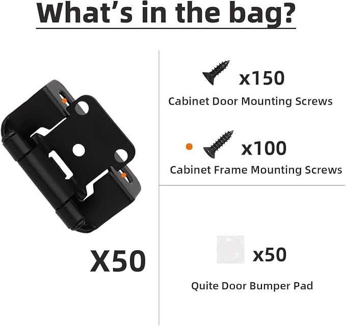 60 Pack 1/2" Overlay Black Cabinet Hinges - Image 6
