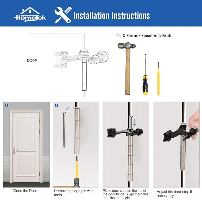 HOMOTEK 4 Pack Hinge Pin Bright Brass Door Stopper, Adjustable Deluxe Heavy - Image 4