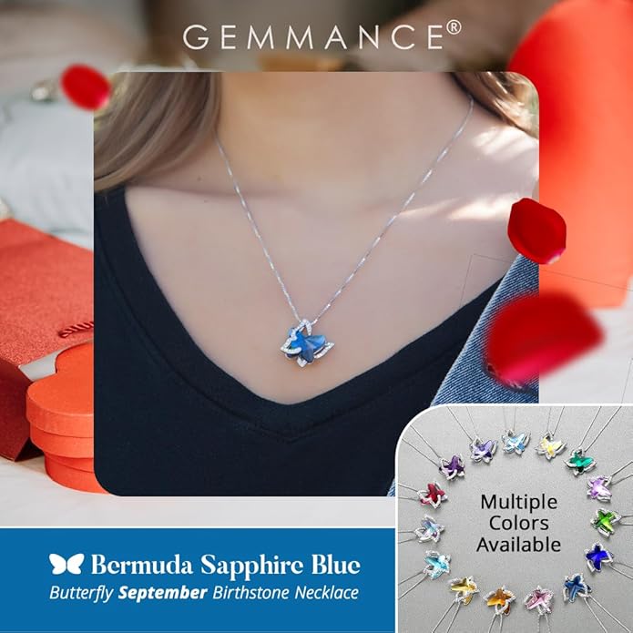 Valentine's Day Gift Butterfly Birthstone Crystal Necklace, Silver Tone with 18”+2” Chain, Necklace for Mother’s Day Anniversary Birthday Gifts for Women and Daughter