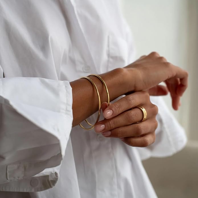 POTESSA 18K Gold Plated Cuff Bracelets Adjustable Dainty Bangle Handemade Jewelry for Women