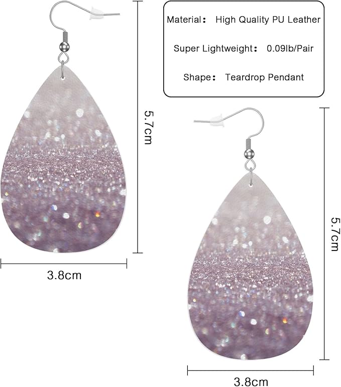 Shiny Fragment Faux Leather Earrings Abstract Shiny Christmas Background Glitter Teardrop Leather Dangle Earrings Women Earrings For Wedding Bridal
