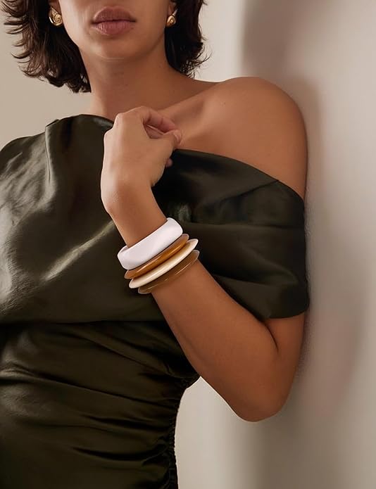 Chunky Resin Bracelet for Women Vintage Tortoiseshell Resin Bangle Bracelets Set Wide Acetate Wristband Acrylic Bracelet Statement Jewelry