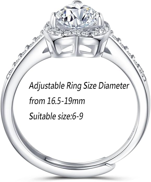 Atylyk 1 Carat G color VVS1 Moissanite Adjustable Engagement Flower Ring Wedding Promise 925 Sterling Silver Solitaire Rings for Women