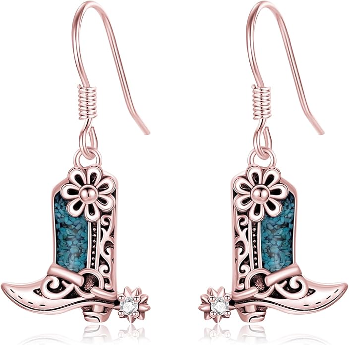 Western Earrings for Women 925 Sterling Silver Turquoise Western Country Dangle Drop Earrings Country Jewelry Gifts for Cowgirl Cowboy