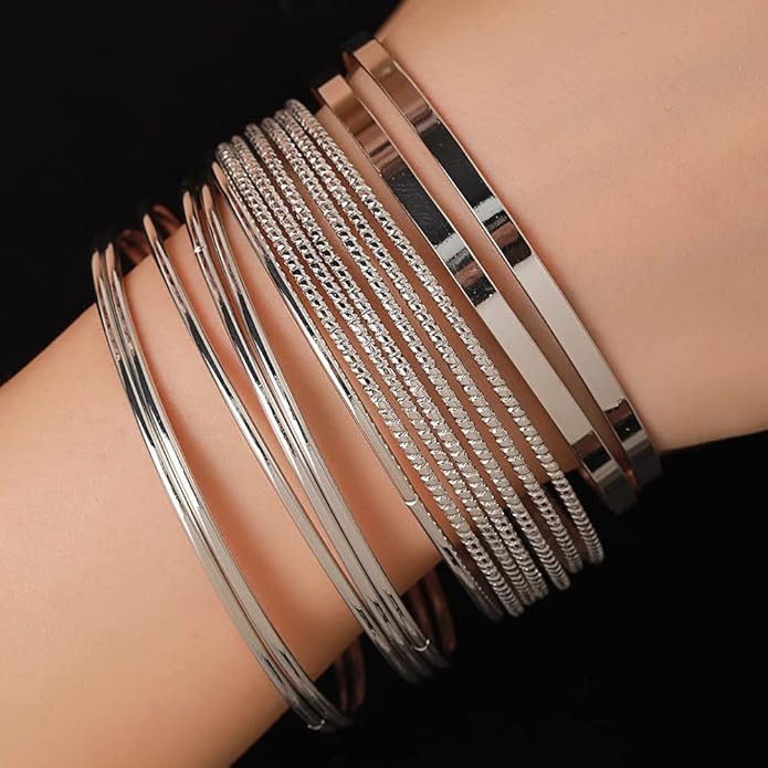 16Pcs Gold Bangle Bracelets for Women - Multi Layer Stackable Textured Bracelets Boho Jewelrys Set.